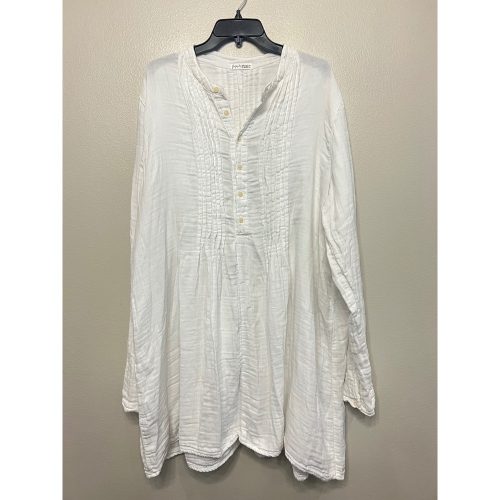 Free People x CP Shades White Cotton Gauze Pintuck Henley Tunic Coverup Womens L